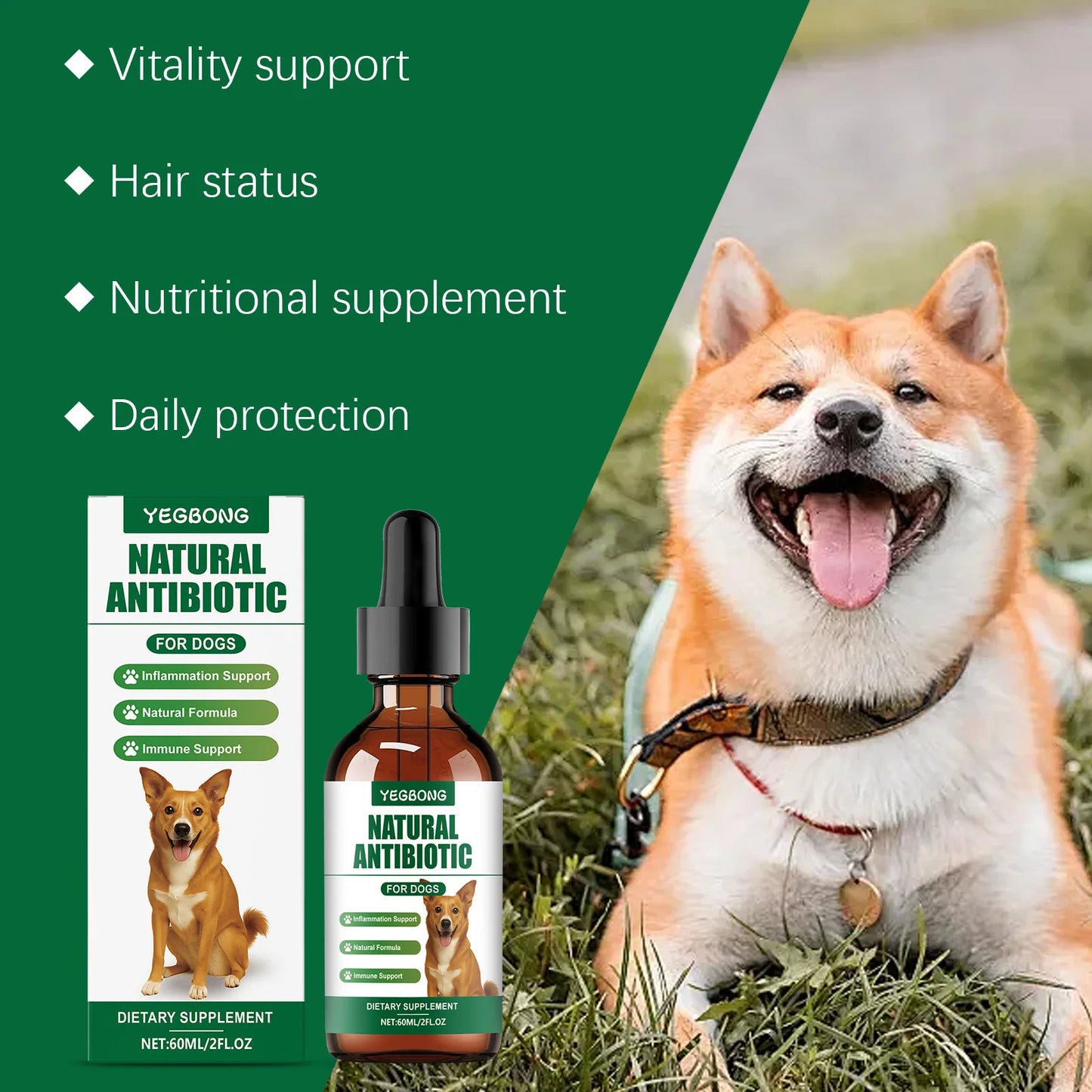 YEGBONG Natural Antibiotic for Dogs Care Daily Protection Regulate Metabolism Boost Immunity Gentle Dog Dietary Supplement 60ml