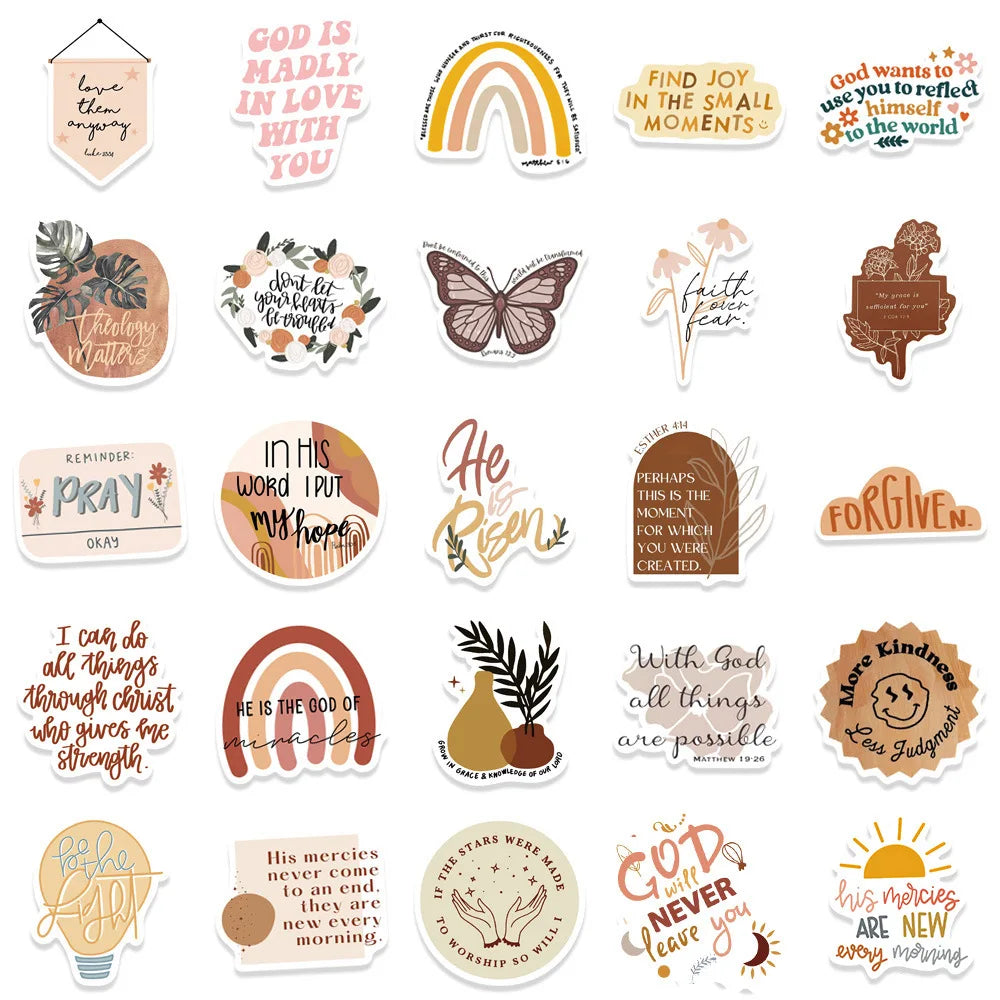50/200PCS Bible Quote Sticker Packs for Decoration Pad Suitcases Phone DIY waterproof Kids Notebook Stationary tickers