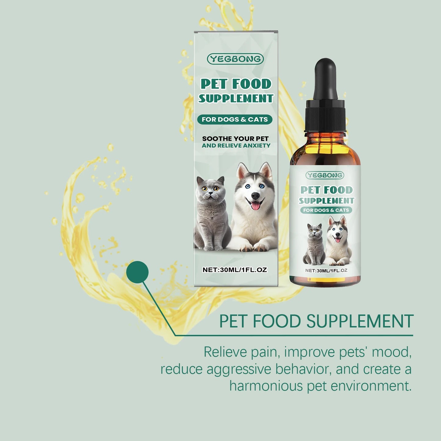 Pet Anxiety-Relief Dietary Supplement Easy to Feed Effectively Relieves Discomfort in Cats Dogs Easily Absorbed Soothing Drops