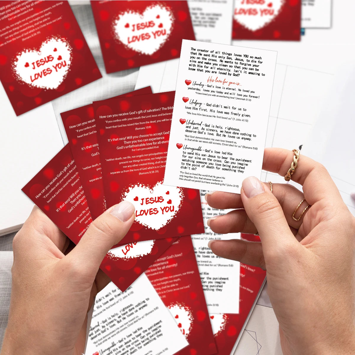 100pcs Red Heart Design Gospel Tract Plan Cards For Prayer Salvation Christian Inspirational Bible Verse Church Gift Pocket Card