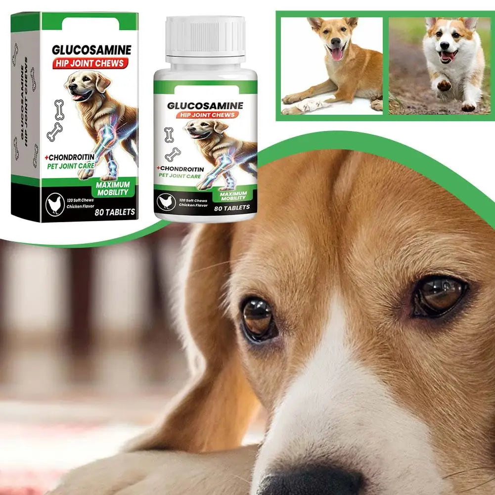 Pet Joint Care Soft Chews 80 Tablets Glucosamine Chondroitin Supplement for Dogs to Support Joint Mobility, Flexibility Health
