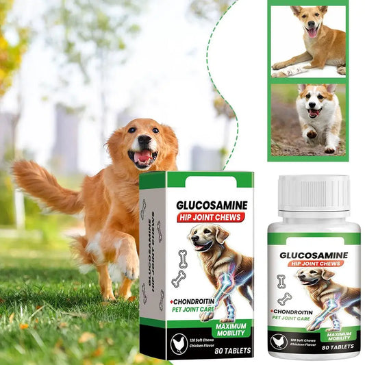 Pet Joint Care Soft Chews 80 Tablets Glucosamine Chondroitin Supplement for Dogs to Support Joint Mobility, Flexibility Health