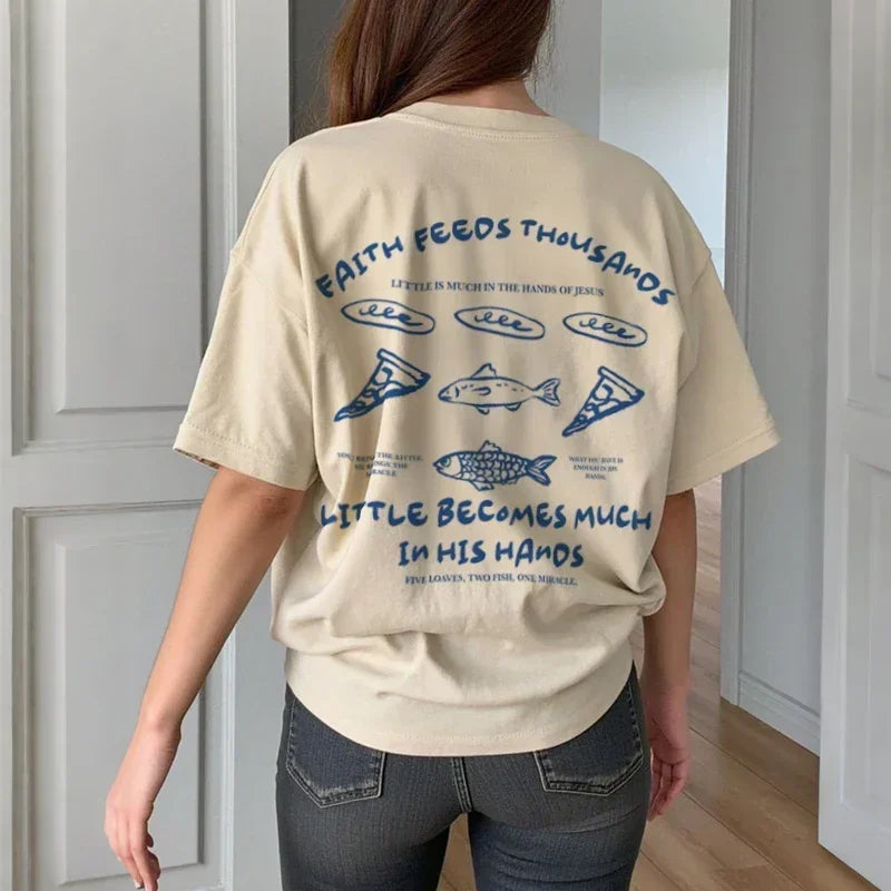 Christian Jesus Math Graphic T-Shirt Retro Loaves & Fishes Faith Streetwear